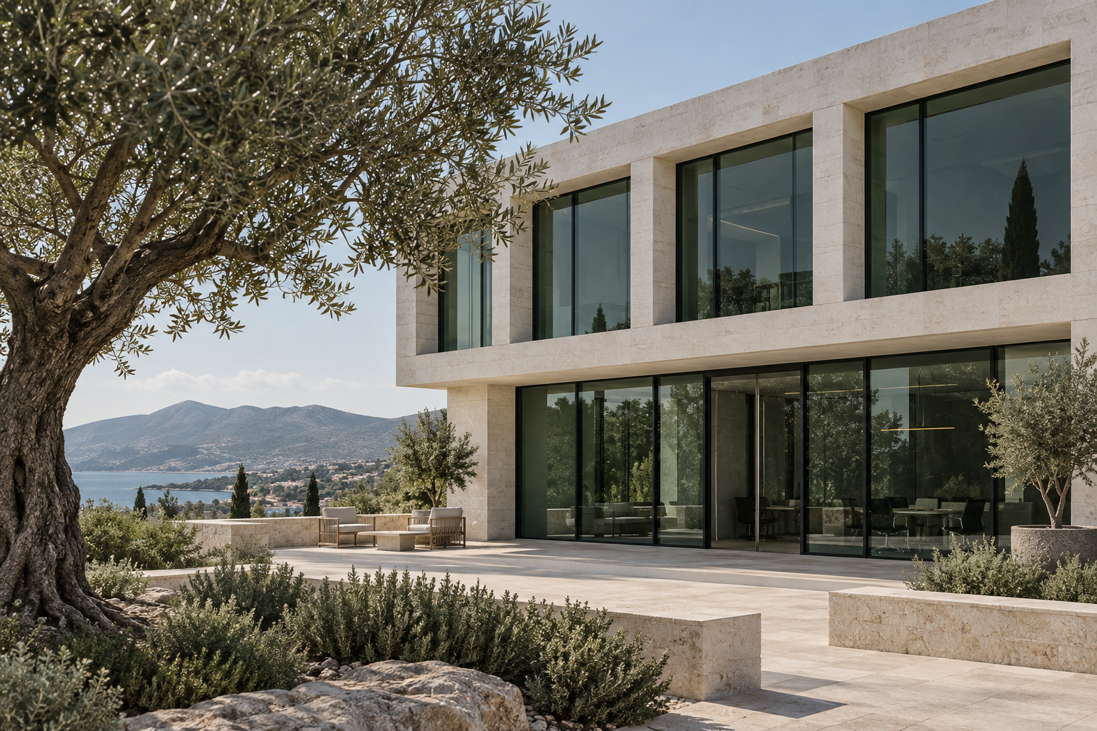 Illustrative contemporary commercial building